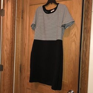 LOFT | Knee length striped and black dress